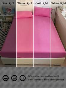 Rose Red Solid Color Skin-Friendly Brushed Bed Sheet Set (1*Bed Sheet + 2*Pillowcases), Suitable For Bedroom And Guest Room, All Season Use, Machine Washable, Dark Green/Blue/Dark Brown/Burgundy/Pale Yellow/Coffee Brown/Light Gray Purple/White - Rose Red - View 11