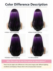 Topshe 20 Inch Black With Purple Highlights Straight Layered Wig, Face-Framing Curtain Bangs, Synthetic Hair, Natural Silky Straight Texture, Heat-Resistant Fiber, Adjustable Breathable Wig Cap, Avant-Garde Deep Purple Highlights Wig, Suitable For Gothic Style Cosplay And Party Looks - Purple - View 10