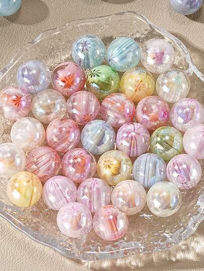 6 Stücke 12mm Farbwechselnde rosa Kirschblüten-Kern-Harz-Rundperlen mit geradem Loch, lose Perlen für DIY-Armband, Schlüsselanhänger, Perlenzubehör