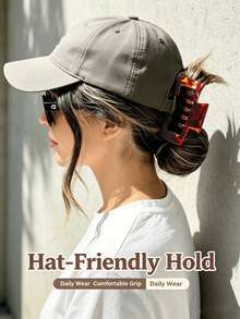1/4pcs Oversized Hair Claw Clips Suitable For Wearing Hats, Hollow Square Design Fits Baseball Caps Easily. Strong Grip Holds Messy Hair Securely. Fashionable Matte And Tortoise Shell Colors, Ideal Hair Accessory For Women's Daily Outings. - Multicolor - View 3