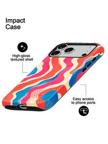 Blue And Brown Hand Drawn Striped Case For IPhone18 Pro Max,17,17Pro Max,16Pro,15Pro Max,13pro,15,14,14Pro,13,12,11 - Blue and Pink Vacation Stripes - View 4