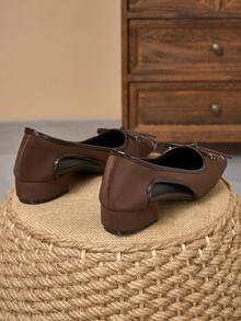 MonaNise Square Toe Low Block Heel Work Pumps - Brown - View 7