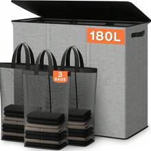 180L Extra Large Laundry Basket With Removable Liner Bag, Portable Multi-Compartment Laundry Sorter, Bathroom Bedroom Clothes Storage Basket, Large Fabric Storage Bin For Home - Multicolor - View 3