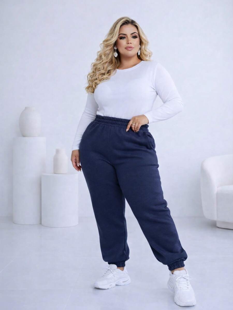 Plus Size Pants - Navy Blue - View 1