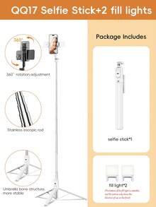 1.7m/70cm Wireless Bluetooth Selfie Stick Tripod With LED Fill Light And Wireless Remote Control, 360° Rotatable Phone Holder, Compatible With IPhone, Android Smartphones Suitable For Travel, Selfie And Live Streaming - Multicolor - View 17