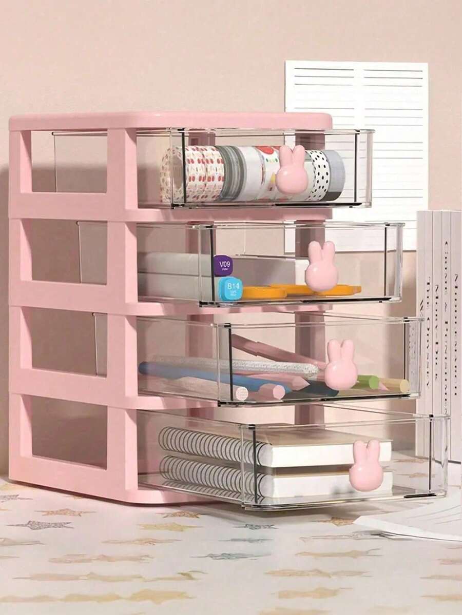 2/3/4/5 Layer Drawer Storage Organizer, Transparent Plastic Storage Box, Large Capacity Multi-Layer Drawer, For Home, Office, Desktop Storage - Multicolor - View 1