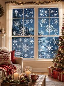 6/4/1sheets Christmas Window Stickers, Suitable For Glass Windows, Christmas Window Decals, Snowflake Decoration, Holiday Window Stickers, Snowflake + Small Dot Window Stickers, Winter Decoration Stickers, Removable Electrostatic Stickers, Reusable Plastic Decorations, No Residue, Suitable For New Year And Christmas Decoration, White Snowflake Pattern Glass Windows - Monochrome - View 10