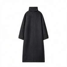 Women's Autumn/Winter New Fashion Wool Coat, Button Front Trench Coat, Loose Comfortable Minimalist Jacket - Black and Gray - View 4