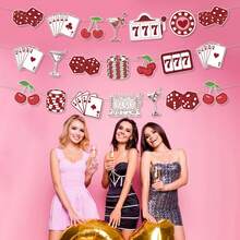 3pcs Casino-Themed Bachelorette Party Banners - Lucky In Love Banner, Las Vegas Bachelorette Party Decoration, Cute Cherry Casino Photo Backdrop, Perfect For Weddings, Elopement Weddings, Bachelorette Parties, Anniversaries, Room Decor, Wall Hanging - Multicolor - View 5