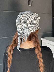 1 pieza Sombrero de sol de ala ancha a cuadros para mujer, gorra de béisbol plegable con abertura para coleta, sombrero de sol de verano con protección UV para exteriores, pañuelo de moda bordado - sombrero de pescador - Ver 4