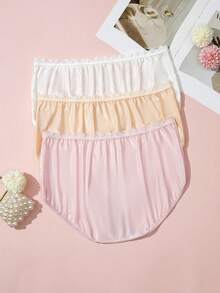 3pcs Plus Size Women's Vintage Court Style Lace Trim Sweet Comfortable Panties - Multicolor - View 2