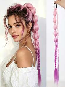 Wig Ekor Kuda 24 Inci, Wig Gelembung, Kepang, Gaya Elastis, Kepang Lentera Sutra Perak, Ekor Kuda, Kepang Ekor Kuda untuk Kostum Natal - MultiWarna - View 14