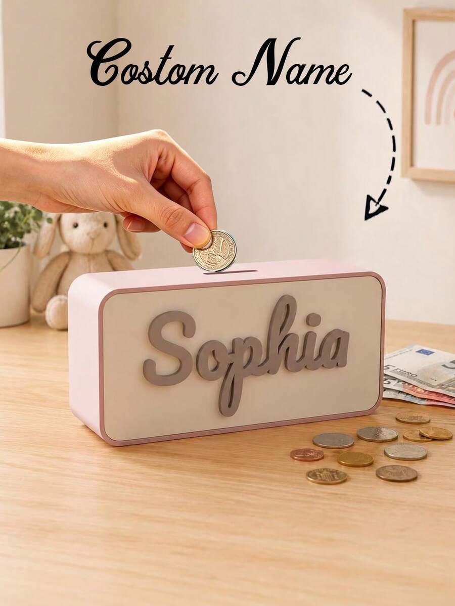 Personalized 3D Printed Name Piggy Bank, Custom Money Box, Nursery Decor,Christmas Gift - Multicolor - View 1