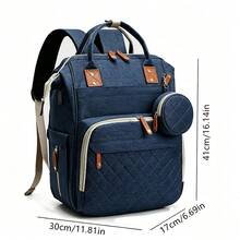 Ransel Ibu Bergaya dengan Lapisan Quilted dan Kapasitas Besar; Tas Popok Multifungsi untuk Bepergian bagi Ibu; Tas Popok Ringan dengan Banyak Kompartemen dan Kantong untuk Snack & Empeng - Navy Blue - View 4