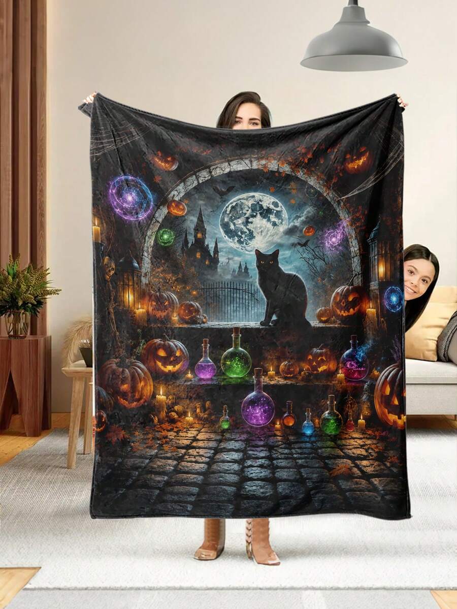 1 chiếc chăn phong cách Halloween mềm mại & thoải mái, khăn choàng đa năng cho sofa, giường, cắm trại ngoài trời, giải trí, gia đình, dã ngoại, du lịch, dùng cho mọi mùa, polyester 280gsm, có thể giặt máy - Nhiều màu - Xem 1