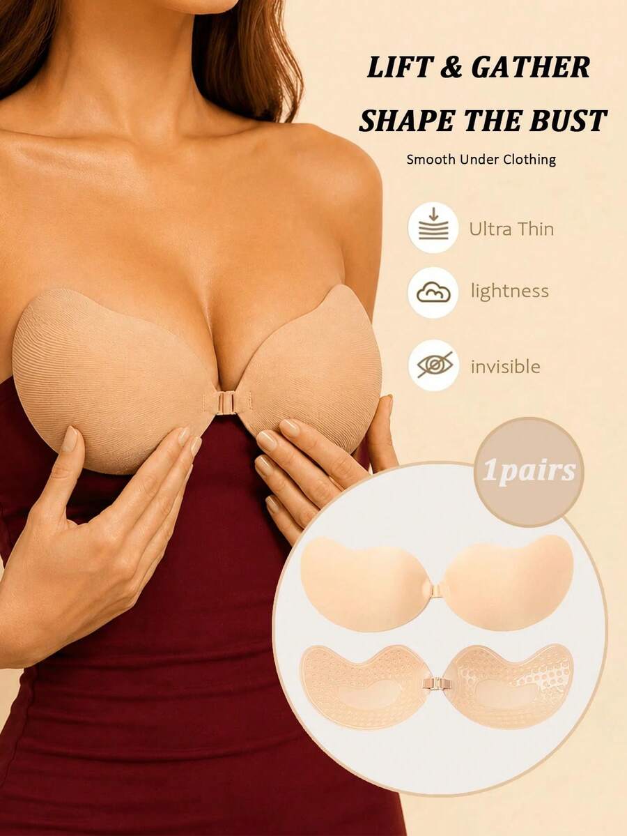 4-Piece Invisible Gathering Bra Set, Women's Backless Strapless Bra, Seamless Self-Adhesive Silicone Bra Pads, Suitable For Matching Wedding Gown Underwear, Nude And Black Colors, With Adhesive Pads, All-Season Invisible Backless Bra - Multicolor - View 1