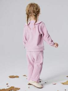 mini bala Autumn Winter Baby Girls Outfit Set Soft Corduroy Collar Top Flared Pants Sweet Daily Matching Look - Pink - View 5