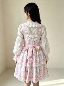 1pc Lolita Style Cute Pink Rabbit Design Cami Dress Fall - Multicolor - View 7