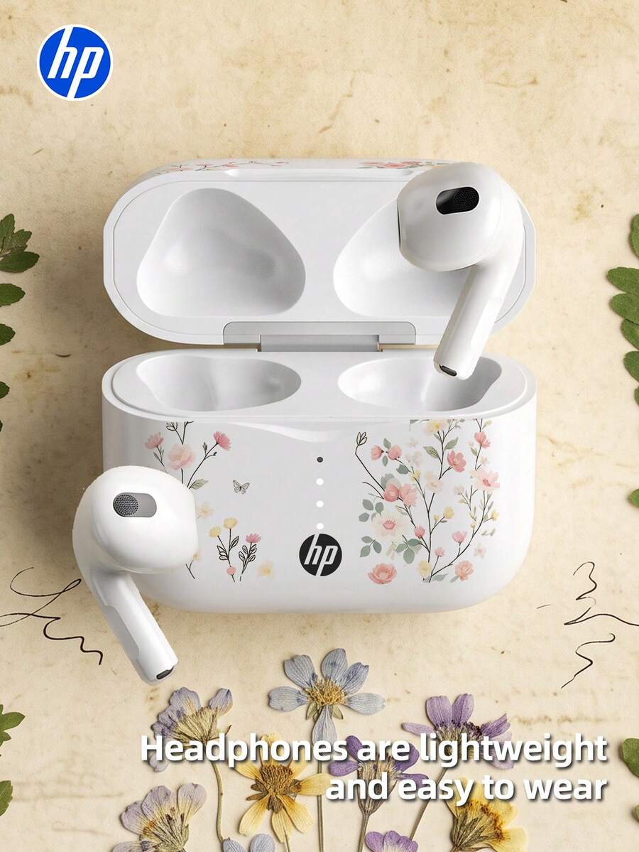 Back To School Gift---HP-H23ASE Wireless Semi-In-Ear Bluetooth Earbuds, Fresh Floral Branch Design, Bluetooth 6.0 Type-C Charging, Call Noise Reduction, Compact And Portable, Comfortable To Wear, Suitable For Sports And Running, Compatible With Phone/Tablet/Laptop.