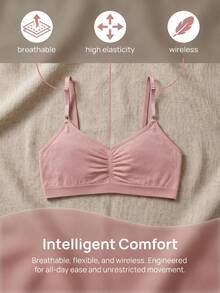 Seamless Lingerie Set, Comfortable Casual Bra, Adjustable Straps - Pink - View 1