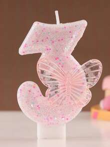 1pc Numeric Birthday Candle, Butterfly Birthday Cake Candle, Pink Glitter Cake Decor, Suitable For Girls And Women Anniversary Celebration - Pink - View 14