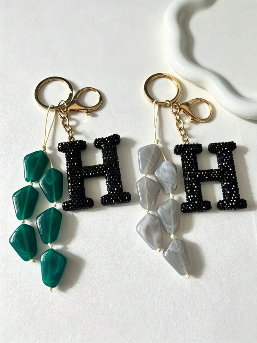 1pc Black Shiny Keychain, Personalized Minimalist Water Ripple Pendant, Asymmetrical Shaped Acrylic - Multicolor - View 1