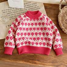 enmi bear Children's Thermal-Lined Pullover Sweater, Stylish Autumn/Winter Knit Top For Young Girl - Pink - View 1