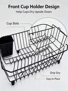 Kitchen Sink Countertop Dish Drying Rack, Dish Drain Basket, Dish Organizer With Utensil Basket, Stable Anti‑Slip Support Structure, Large‑Capacity Kitchen Tableware Storage Rack, Bowl & Plate Holder For Kitchen Counter - Black - View 7