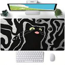 1 st XXL-musmatta med svart kattmotiv, söt linjekonst, gummi, PC gaming anime, utökad tangentbordsmatta, vätskeavvisande halkfri bas, kontorstillbehör - Visa 2