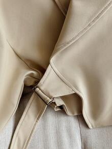 FGGG Solid Color Adjustable Buckle Long Sleeve Wide Collar Loose Short Twill Fabric Khaki Jacket Old Money Style Daily Commute Spring Autumn - Khaki - View 7