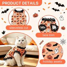 Halloween Pet Costume, Funny Pumpkin Bat Ghost Print Lace Trim Pet Vest, Holiday Party Outfit, Suitable For Small Dogs, Cats, Teddy, Bichon - Multicolor - View 6