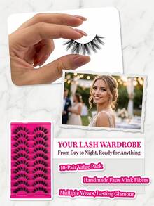 10 Pairs Demon Spike False Eyelashes, Transparent Stem, Soft Synthetic Fiber, Lightweight & Reusable, Exaggerated Big Eye Style, Suitable For Cosplay Party, Adhesive False Eyelashes, Doll Eyelashes - Black - View 4