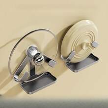 Simple Modern Wall Mounted Pot Lid Holder Space Saving Pan Cover Storage Rack Metal Pot Lid Stand With Drain Tray Adhesive Kitchen Pot Lid Organizer Cabinet Door Hanging Rack Cooking Utensil Holder Home Kitchen Storage Accessories - 1 - View 2