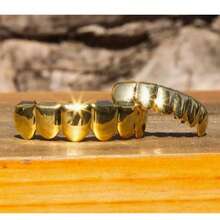 1 buah HIPHOP Hip Hop Teeth Grillz Gigi Tajam Berlapis Emas Dekorasi Gigi - MultiWarna - View 2