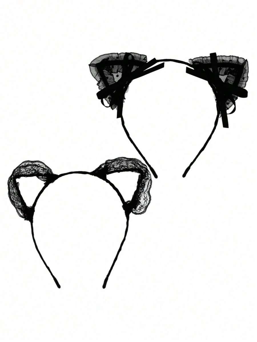 Cartoon Lace Cat Ear Headband Cosplay Headband,Animals Costume,Black