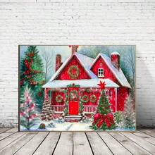 1PC DIY 5D Diamond Painting Kit Christmas Cottage Pattern - Round Full Drill Art Mosaic Craft, Home Wall Decor, Unframed - No Frame - View 3