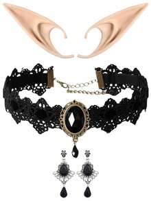 5pcs Necklace & Fake Earring Set, Suitable For Halloween Punk Steampunk Costume Party, Adult Women Gothic Vintage Halloween Choker Vampire Pendant - Multicolor - View 4
