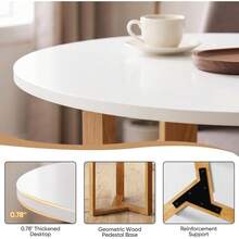 Mesa de comedor redonda de 80 cm, pequeña mesa de comedor para 2 unidades, color blanco |   Mesa de grano de madera y base de pedestal geométrico, mesa de granja moderna para espacios pequeños, departamento - Blanco - Ver 3