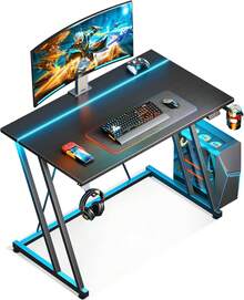 Escritorio gamer compacto 32 pulgadas con iluminación LED, mesa de PC textura fibra de carbono para espacios reducidos - Negro - Ver 1