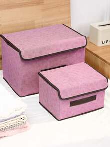 1pc Foldable Storage Box, Large Capacity Organizer Bin, Portable Clothing Storage Box, Suitable For Underwear, Socks And Other Items Dustproof And Moisture-Proof Wardrobe Storage, Closet Organizer, Vanity Storage Box, Dormitory Clothes, Toys, Books, Snacks And Other Miscellaneous Items Storage, Linen Material Foldable Storage Container, Multi-Functional Home Storage Box, Clothing Organizer Storage Box - Pink - View 8