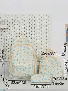 Newborn Backpack; Bow Print Backpack, Suitable For Elementary And Middle School Students - Blue - View 10