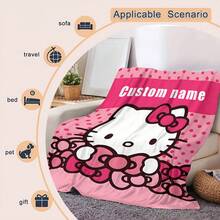 SANRIO 1pc Personalized Flannel Blanket With Cute Cartoon Pattern, Customizable Name Text, Soft And Warm Blanket For Nap, Sofa, Office Bed, Camping Trip, Multi-Functional Gift Cover, Suitable For All Seasons - Multicolor - View 8
