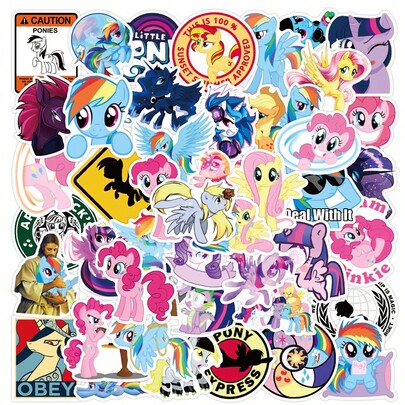 50pcs My Little Pony‌ Sticker Cartoon Anime Twilight Sparkle Rainbow Dash Applejack Pinkie Pie Rarity ‌Fluttershy‌‌‌ Image Stickers Suitable For Suitcase Laptop Notebooks And Diaries PVC Waterproof