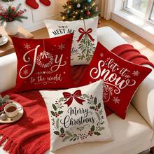 4pcs/1pc Christmas Blessing Pattern Pillow Case Without Insert, Single-Sided Printed Pillow Case, Suitable For Living Room Bedroom Home Decor, All-Season Pillow Case - Multicolor - View 5