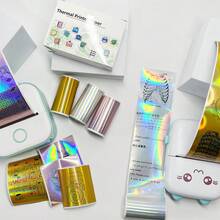 3 Rolls Holographic Paper, Shiny Laser Sticker Label Paper For Mini Portable - Multicolor - View 3