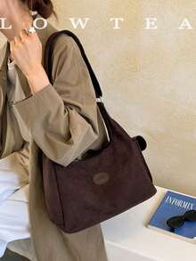 low tea 1pc Minimalist Crescent-Shaped Suede Fabric Shoulder Bag, Adjustable Strap, Suitable For Commuting, Shopping, Etc. - Coffee - View 10