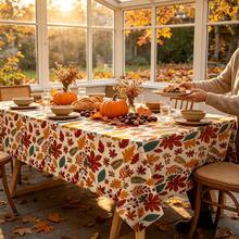 Tablecloth, Autumn Thanksgiving Plastic Rectangular Tablecloth, (3PCS/1PC) Disposable Plastic Tablecloth With Autumn Maple Leaf Design, Harvest Pumpkin Tablecloth, Perfect For Autumn Party Supplies, 108*54 Inches - Multicolor - View 7