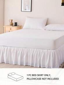 1pc Ruffle Bed Skirt, 15 Inch Drop, Easy Installation, Non-Slip Super Soft Bed Cover With Platform, Romantic Style, Suitable For Home Bedding And School Dorm, Machine Washable - White - View 2