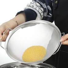 Stainless Steel;Double Handles;Fine Mesh;Wide Rim;Rice Washing Bowl;Kitchen;Household;Vegetable Washing;Draining;Water Filter Basket;Multifunctional;Large Capacity;Drop-Resistant;Easy To Clean;Practical For Daily Cooking;Kitchenware;Great Item - Silver - View 2
