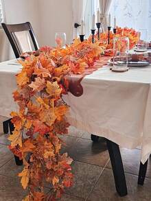 2 Packs 100cm/39.37in Maple Leaf Garland, Autumn Leaf Garland, Realistic Autumn Leaf Garland, Realistic Autumn Leaf Hanging Vine, For Indoor And Outdoor Home Wedding Ceremony Decoration, Bedroom, Living Room, Bathroom Wall Hanging Decor - Multicolor - View 4